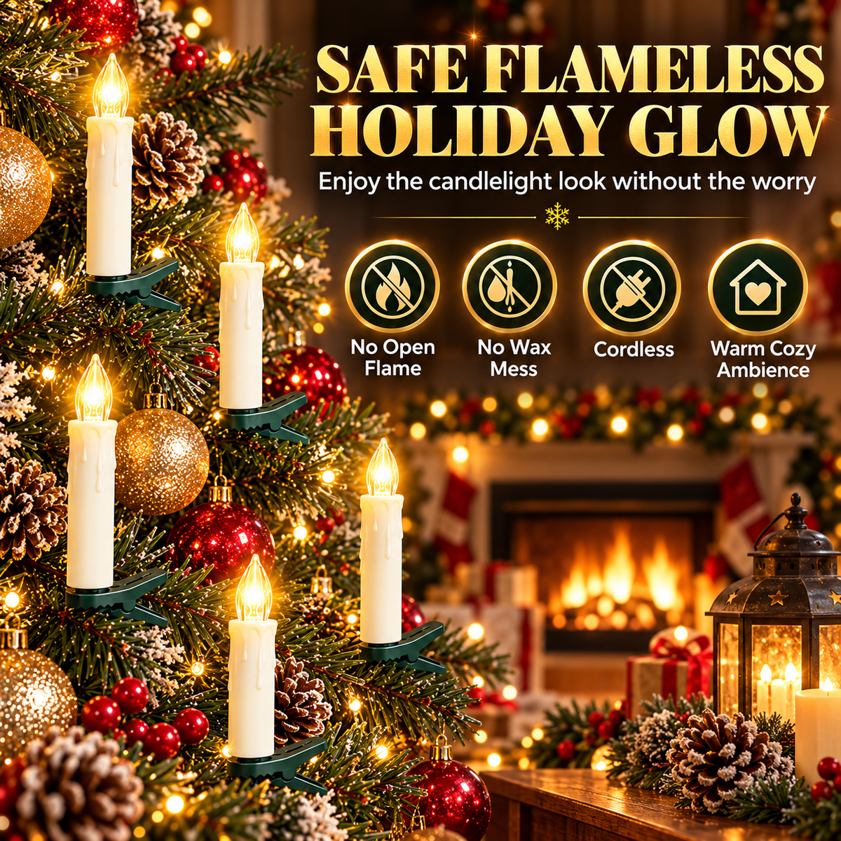 10-Pack Flameless Christmas Candle Clip Lights – Remote-Controlled Dimmable LED Tree Candles with Timer & Flickering Mode