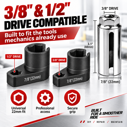 Hot sales🔥5-Piece O2 Sensor Socket & Thread Chaser Set – 22mm / 7/8", 3/8" & 1/2" Drive Oxygen Sensor Removal Tool Kit