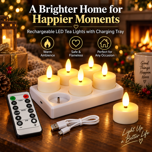 Hot sales🔥Rechargeable Flameless Tea Lights Candle  – Charging Station, Remote Control, Timer & Flickering LED Candles