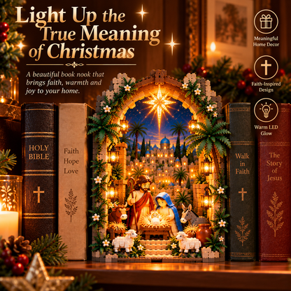 📖✨✝️ Lighted Bethlehem Nativity Book Nook – Christmas Building Block Display of Faith 🎄
