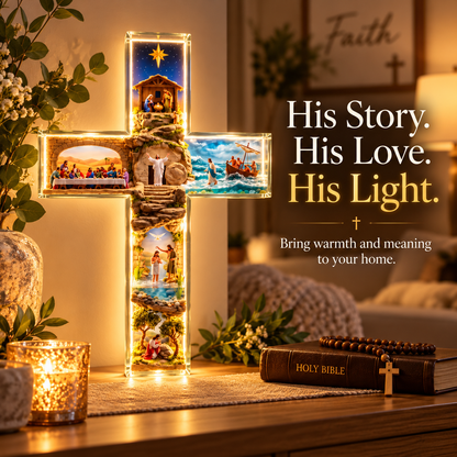 ✝️✨Jesus Story Illuminated Cross – 6 Biblical Scenes Lighted Christian Home Decor & Faith Gift ❤️