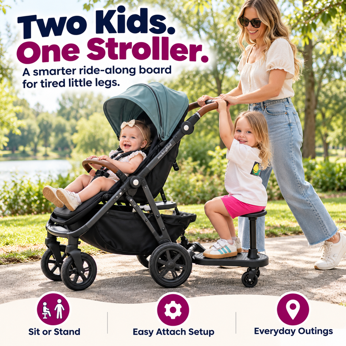Stroller Riding Board with Seat – 2-in-1 Toddler Sit & Stand Platform