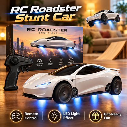 RC Roadster Stunt Car – Remote Control Sports Car with Blue LED Lights, Racing & Stunt Play for Kids