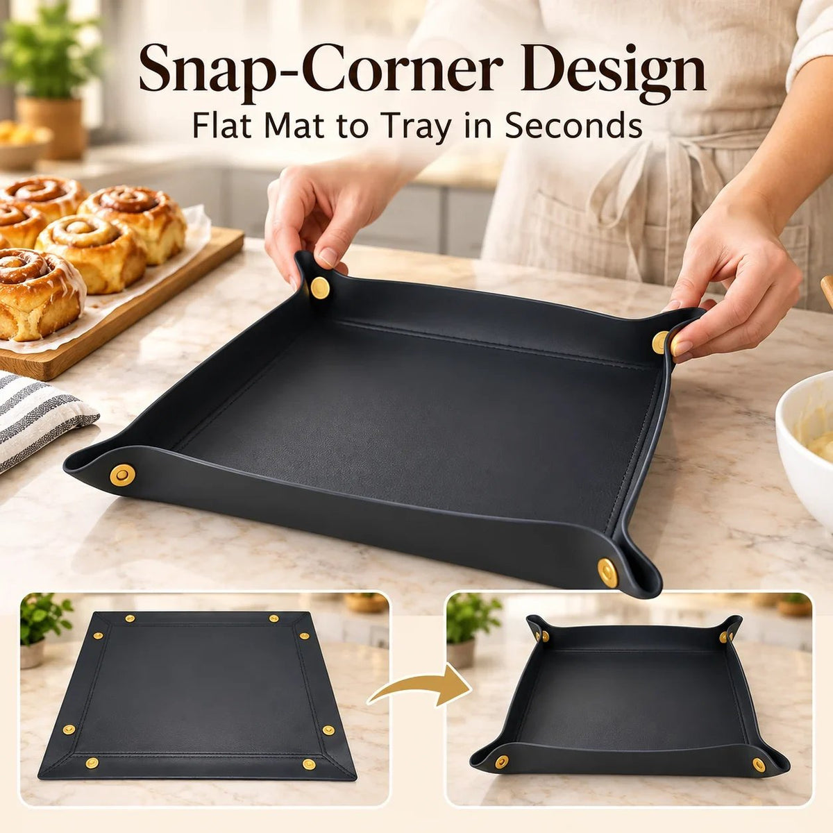 🔥HOT SALE 49% OFF - 🧀 Non-Stick Reusable Baking Tray Mat – Snap-Corner Silicone Liner to Replace Foil & Parchment