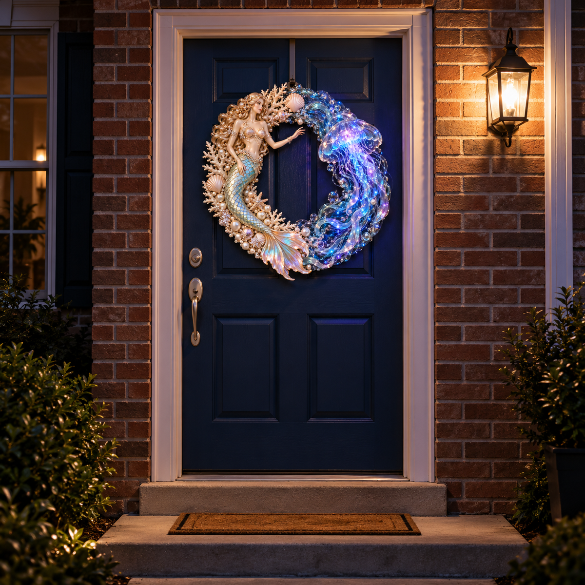 🔥Last Day 50% OFF-🧜‍♀️🌊 Mermaid Moonlight Wreath | Glowing Jellyfish & Ocean Decor ✨