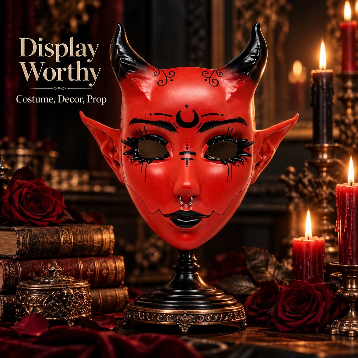 Crimson Horned Demon Mask full product display image