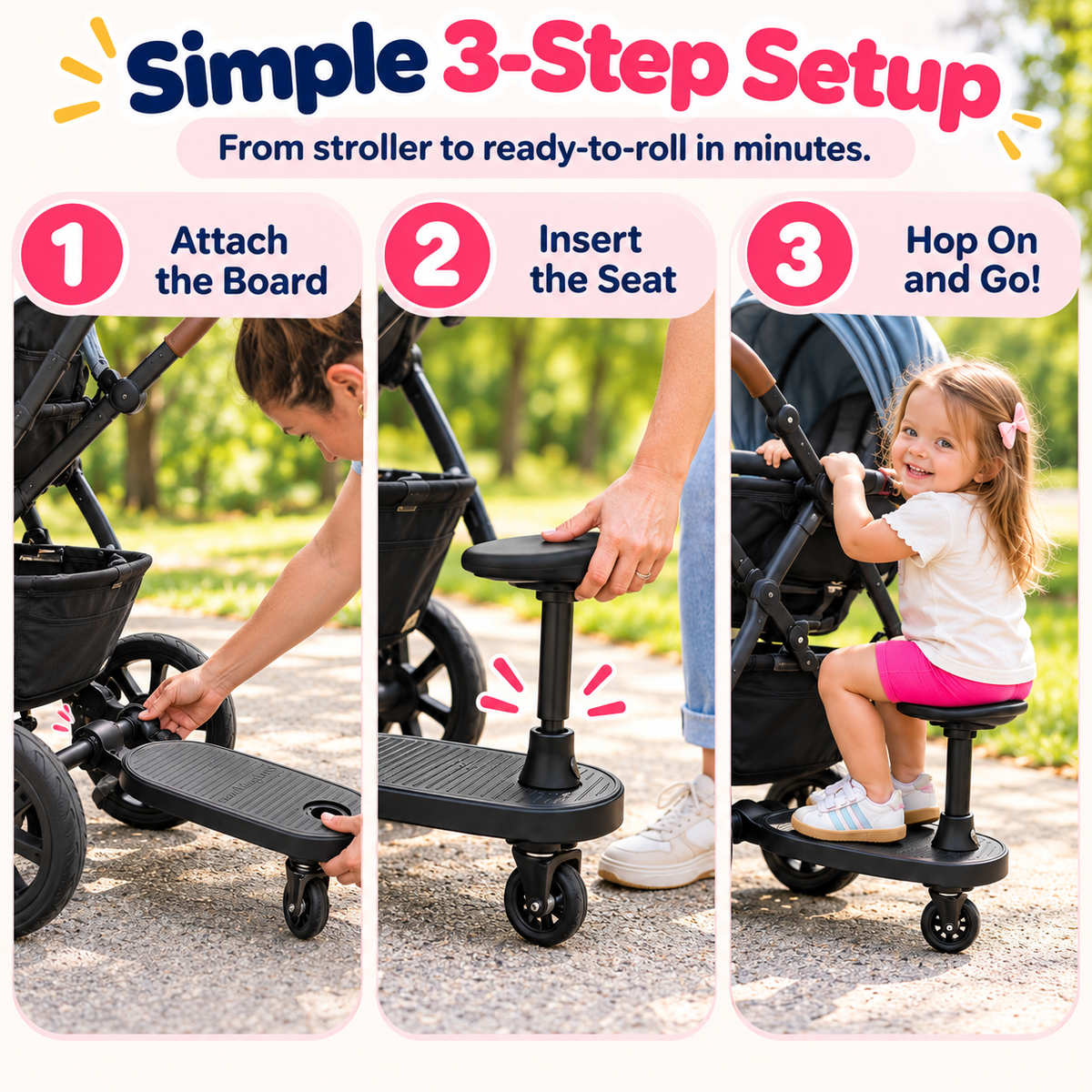 Stroller Riding Board with Seat – 2-in-1 Toddler Sit & Stand Platform