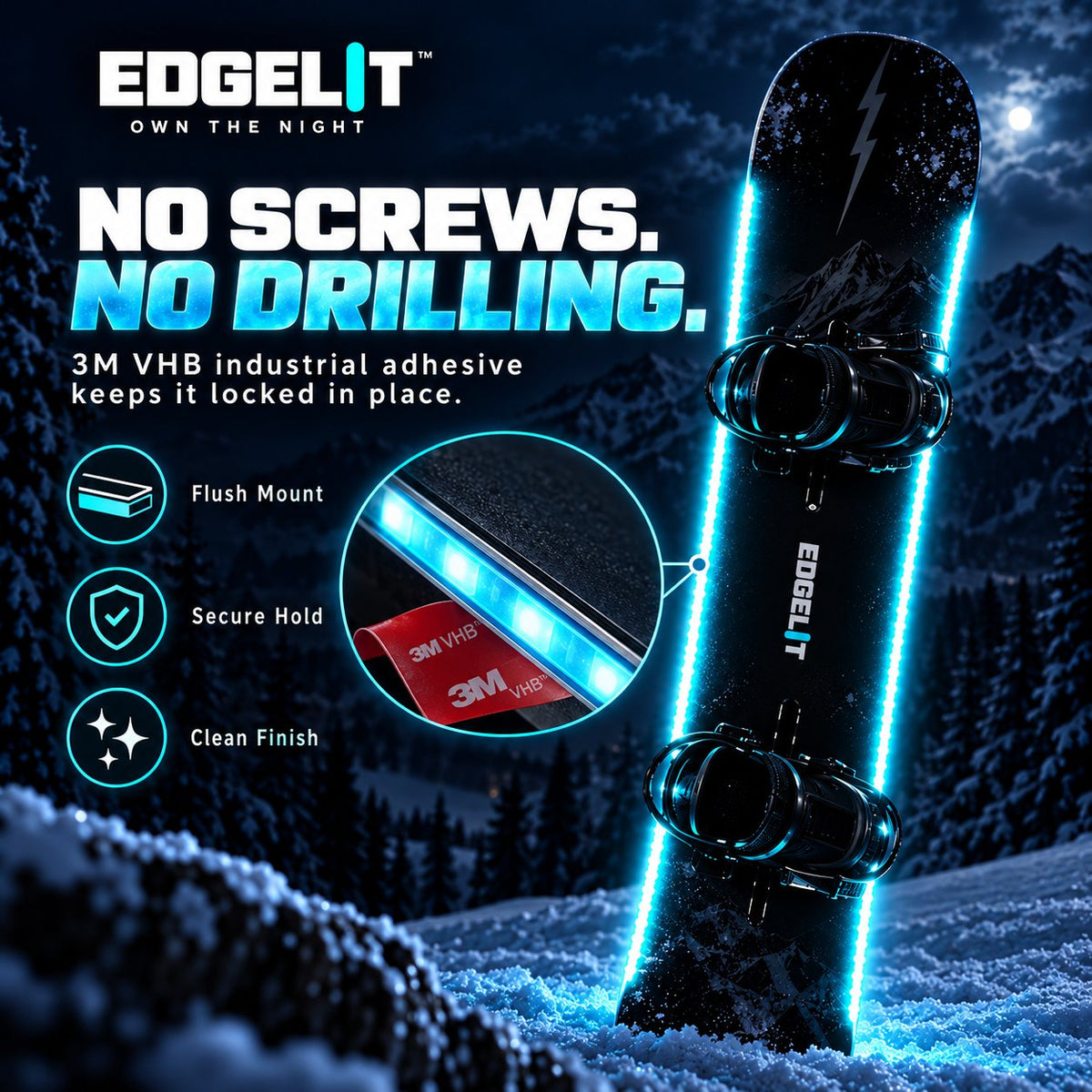 🏂LED Snowboard Edge Light Kit – 7 Colors, Remote Control & Rechargeable Night-Riding Lights✨