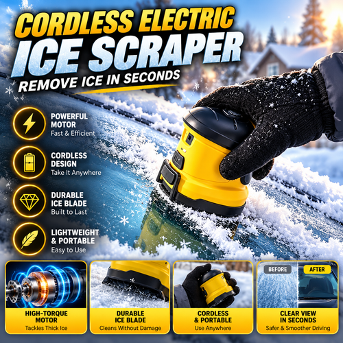 ❄️ Electric Windshield Ice Scraper – Cordless USB Rechargeable, 1600RPM High-Speed Ice Removal