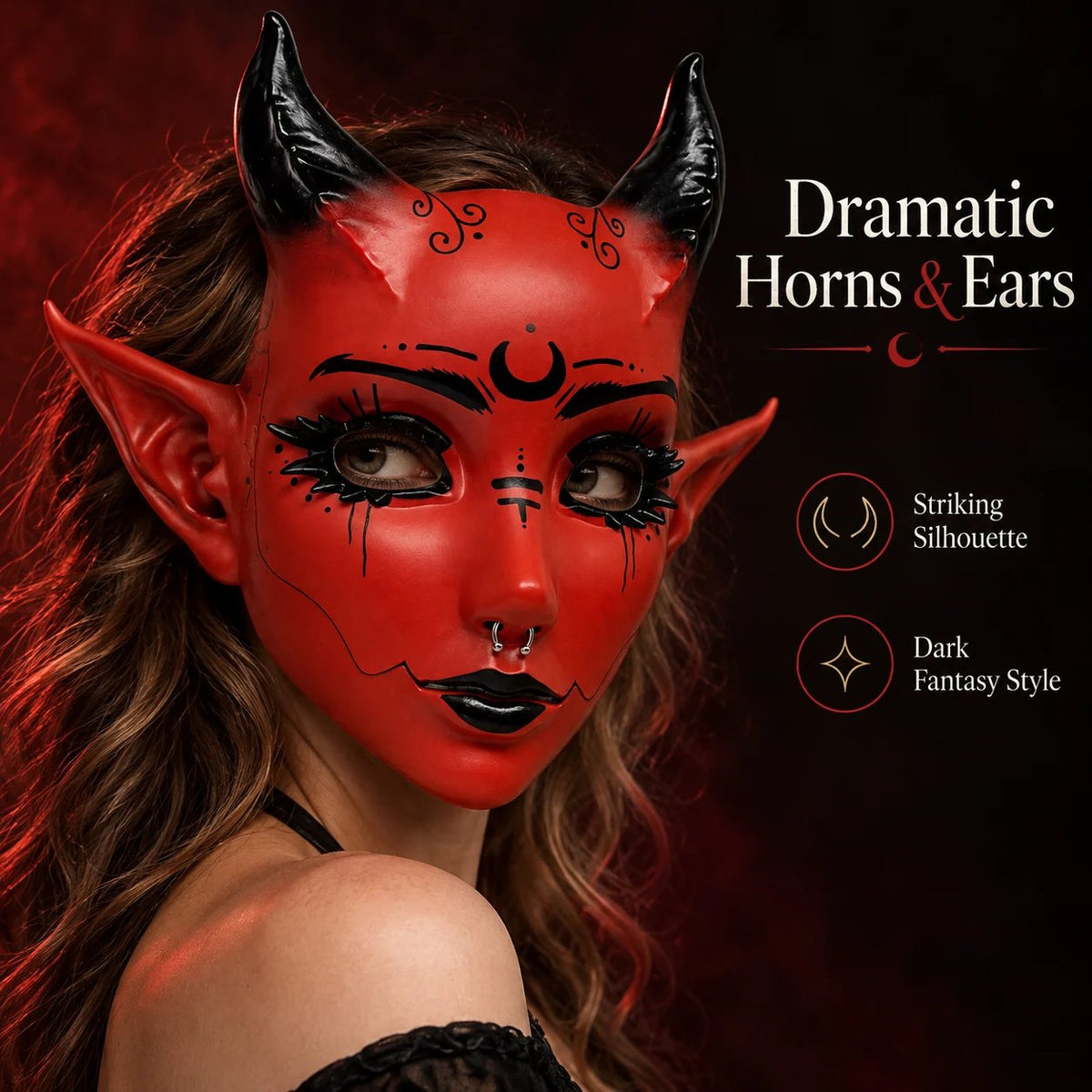 😈🖤 Crimson Horned Demon Mask – Gothic Devil Cosplay Mask for Halloween, Masquerade & Dark Fantasy Looks