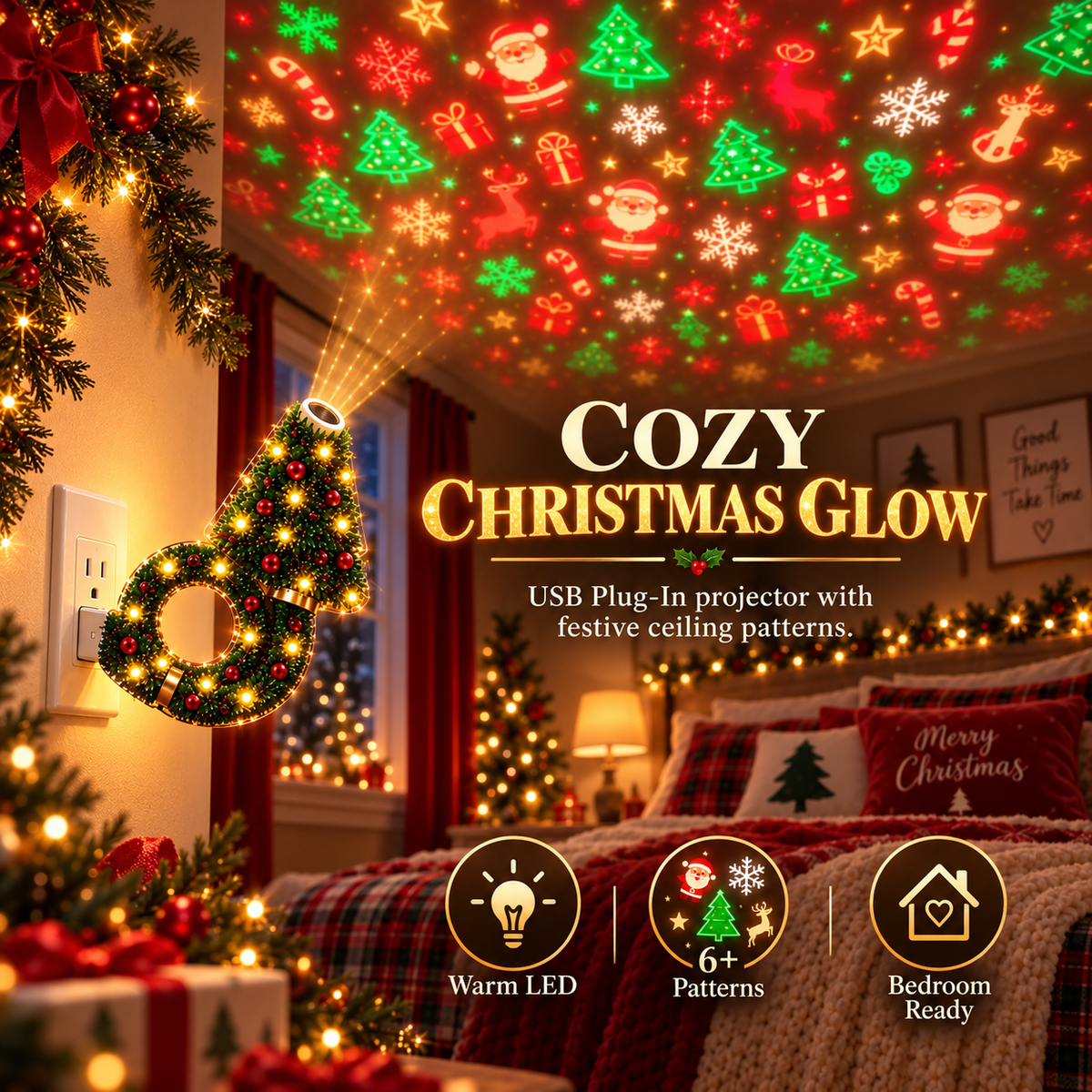 Hot sales🔥USB Christmas Projector Night Light