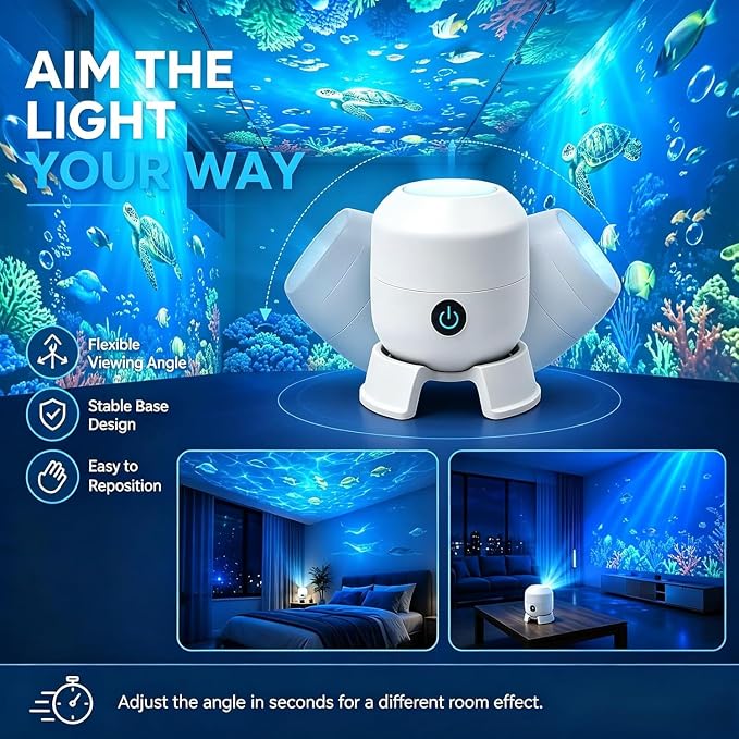 Ocean Dynamic Rotating LED Projector Light, 360° Rotating Ocean Wave Night Projection Night Light, Multi-Angle Projection Base, for Meditation, Bedroom, Home Theater Brand