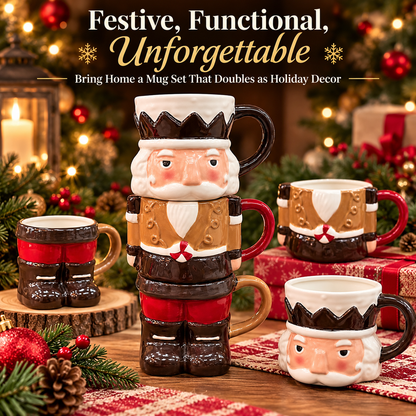 3-Piece Stackable Nutcracker Christmas Mug Set – Festive Holiday Coffee Cups & Kitchen Decor