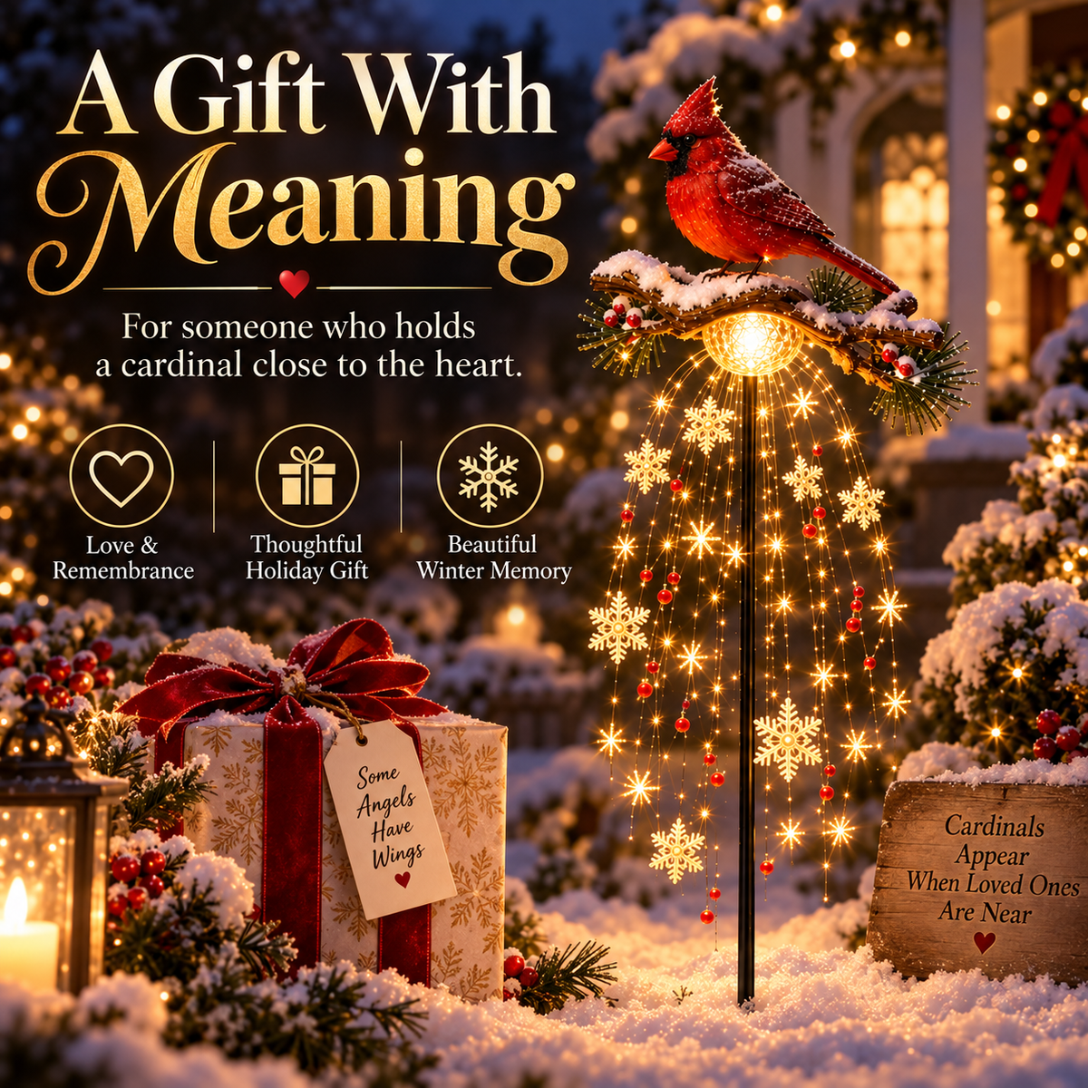 Hot sales🔥Cardinal Memory Fountain Light – Lighted Christmas Remembrance Garden Stake with Cascading Snowflakes