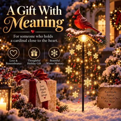 Hot sales🔥Cardinal Memory Fountain Light – Lighted Christmas Remembrance Garden Stake with Cascading Snowflakes