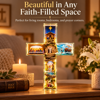 ✝️✨Jesus Story Illuminated Cross – 6 Biblical Scenes Lighted Christian Home Decor & Faith Gift ❤️