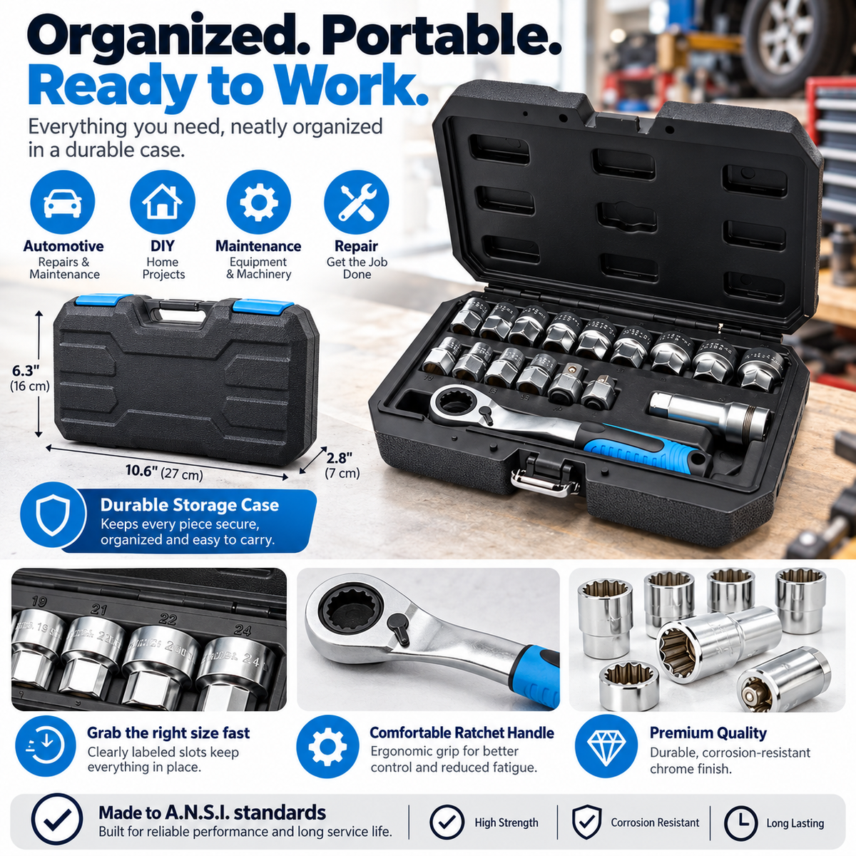 Universal Pass-Thru Socket & Ratchet Set – 16-Piece, 42 Fastener Sizes, SAE/Metric/TORX/Spline