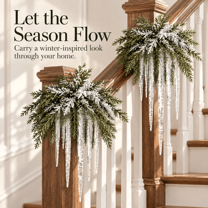 Snow-Frosted Cedar & Icicle Hanging Accent