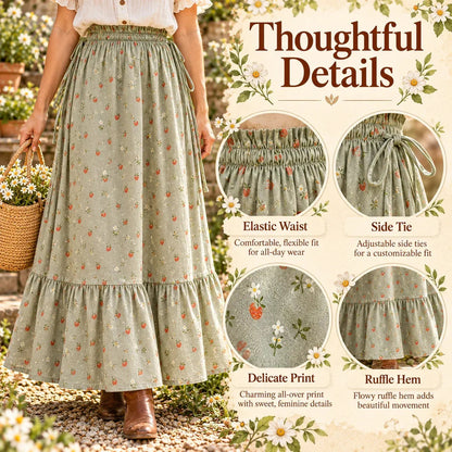 🌸 Boho Floral Maxi Skirt (One Size) – A Little Romance in Every Step