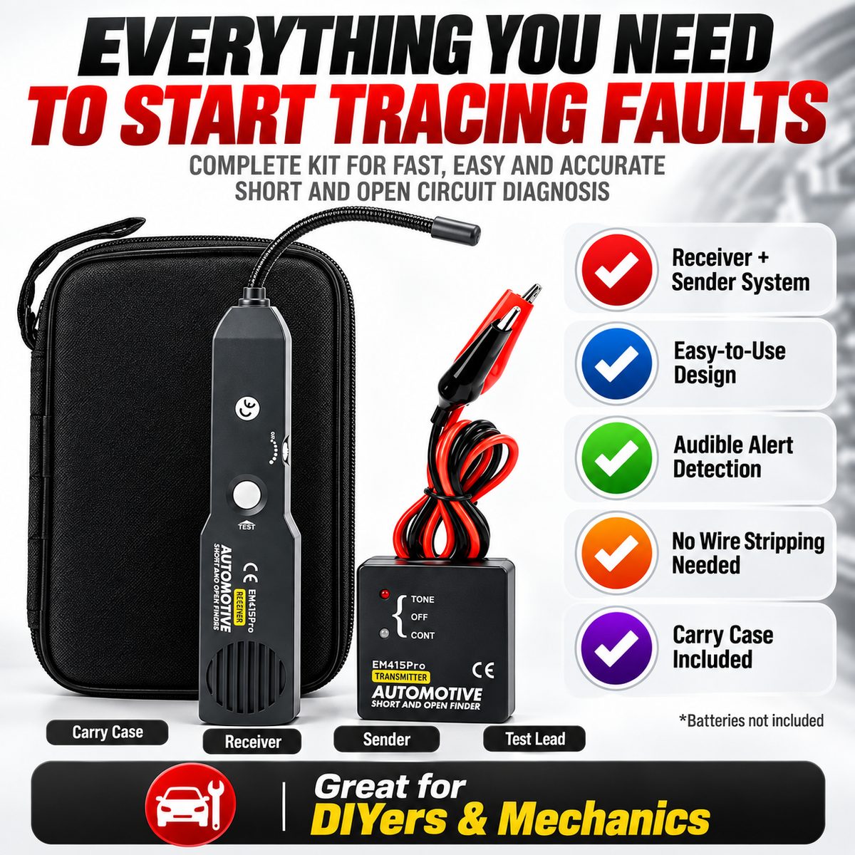 Automotive Open & Short Circuit Finder – Non-Destructive Wire Tracer & Electrical Fault Locator for DC Systems Under 42V