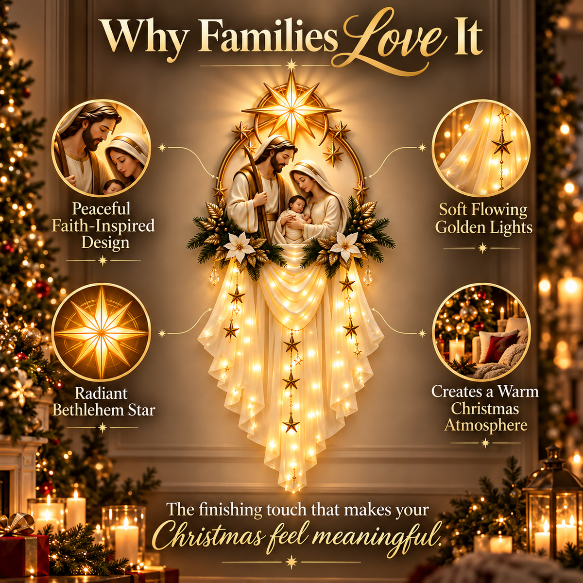 Holy Family Bethlehem Star Wall Light – Lighted Nativity Christmas Wall Decor