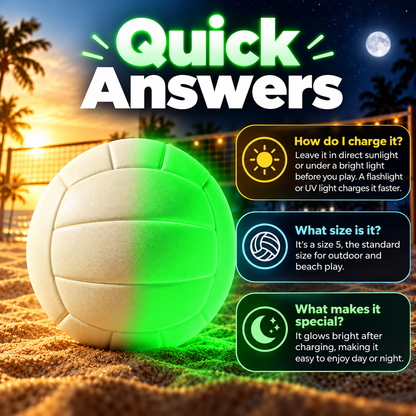 Glow-in-the-Dark Volleyball – Size 5 Light-Charged Night Volleyball for Beach, Backyard & Outdoor Play