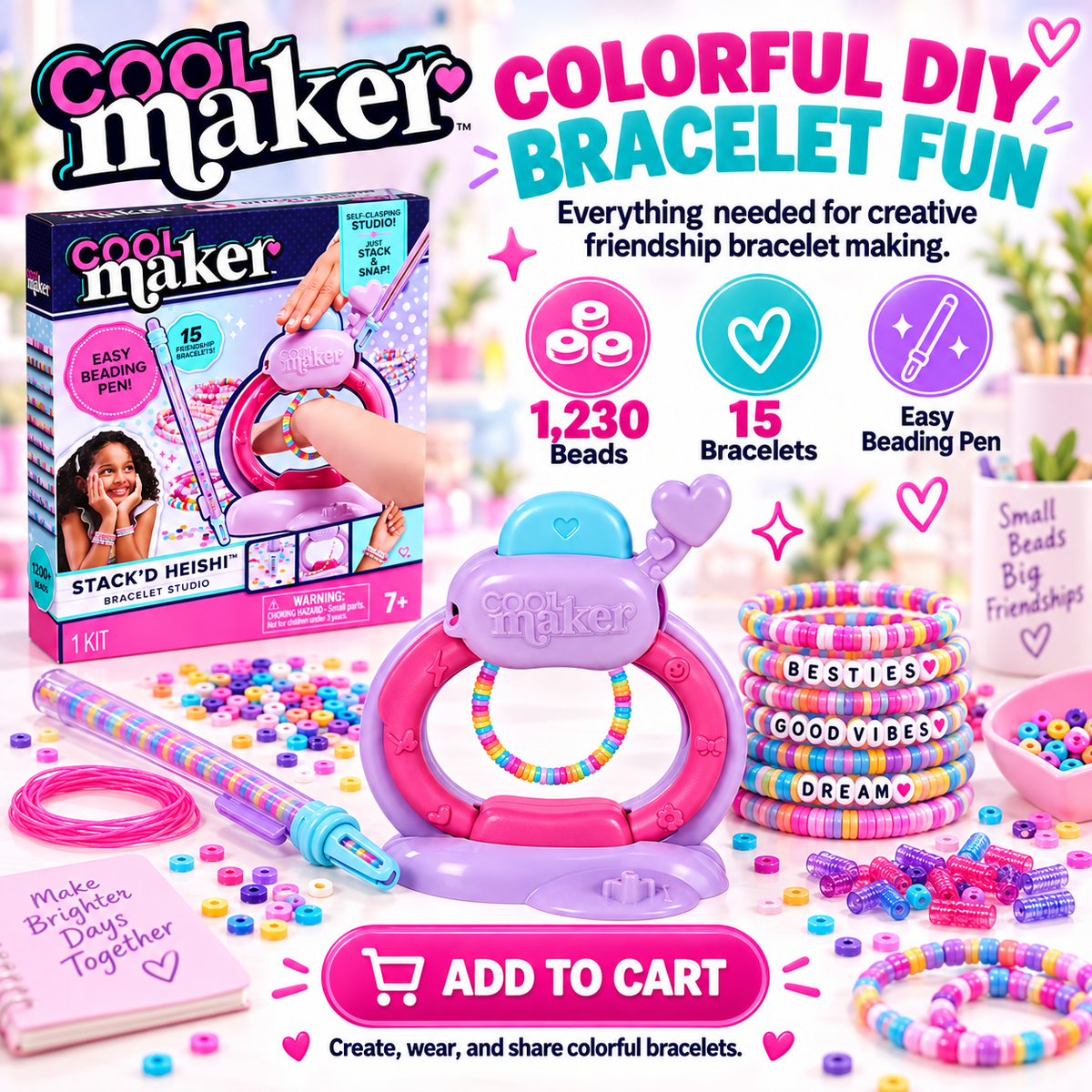 Cool Maker Stack’d Heishi Bracelet Studio – 1230-Bead Friendship Bracelet Maker Kit