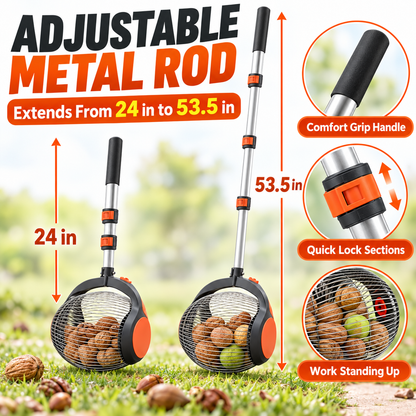 Telescopic Nut Gatherer Roller – Foot-Release Walnut & Acorn Picker with Side-Opening Basket