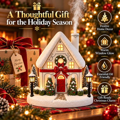 Christmas House Aroma Diffuser – Light-Up Holiday Humidifier with Chimney Mist & Warm Window Glow
