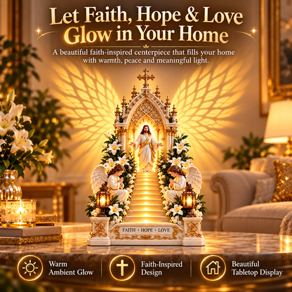 Jesus Stairway Angel Wing Projection Light – Faith Hope Love Illuminated Christian Tabletop Decor
