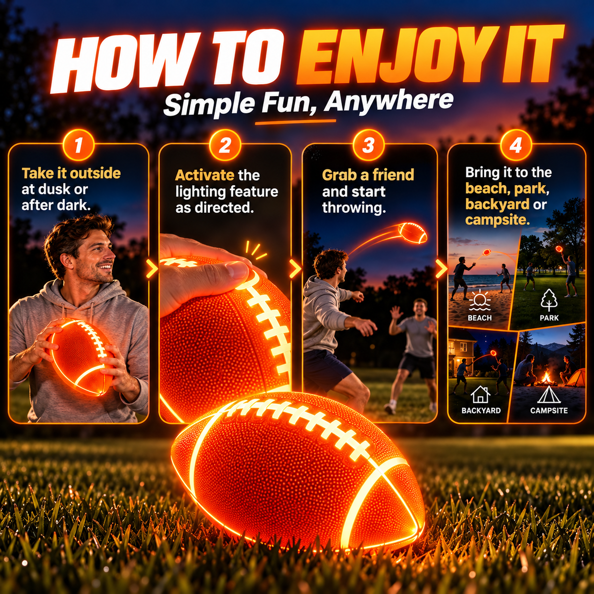 🏈LED Football – Type-C Rechargeable Light-Up Football for Night Games
