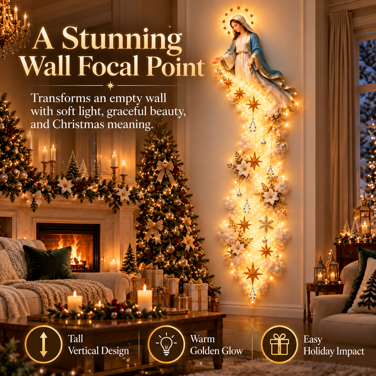 Blessed Mary Cloud Trail Wall Light – Lighted Faith-Inspired Christmas Wall Decor