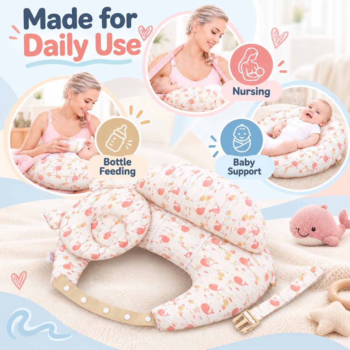 🔥Last Day 50% OFF-Ergonomic Nursing Pillow with Adjustable Shoulder Strap – Comfortable Breastfeeding & Bottle Feeding Support for New Moms