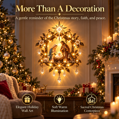 Bethlehem Nativity Glow Lighted Wall Decor – 3D Holy Family Christmas Wall Art with Warm Star Glow