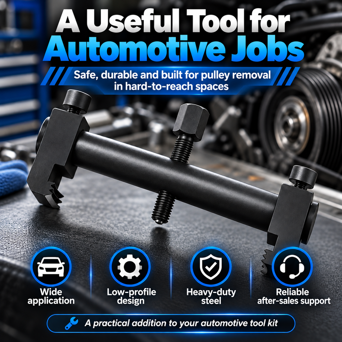 Adjustable Ribbed Pulley Puller – Low-Profile Crankshaft, Alternator, A/C & Water Pump Removal Tool
