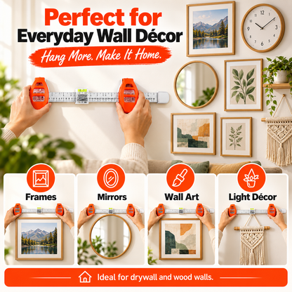 All-in-One Picture Hanging Tool with Level & Ruler – Dual Nail Positioning Frame Alignment Guide