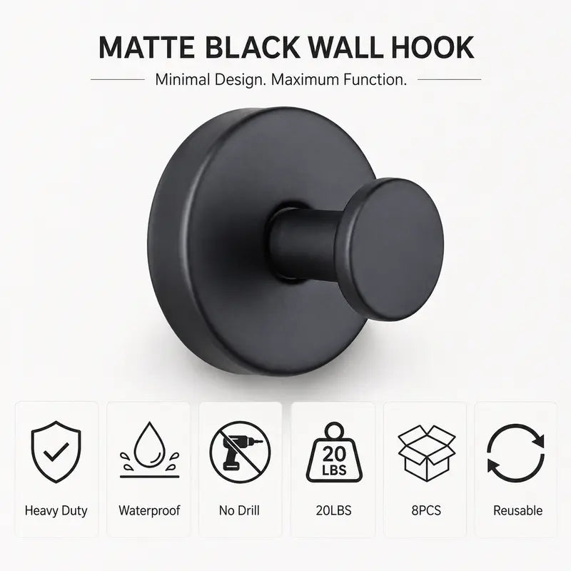 8PCS Heavy Duty Adhesive Wall Hooks – No Drill, Waterproof & Damage-Free Storage Solution