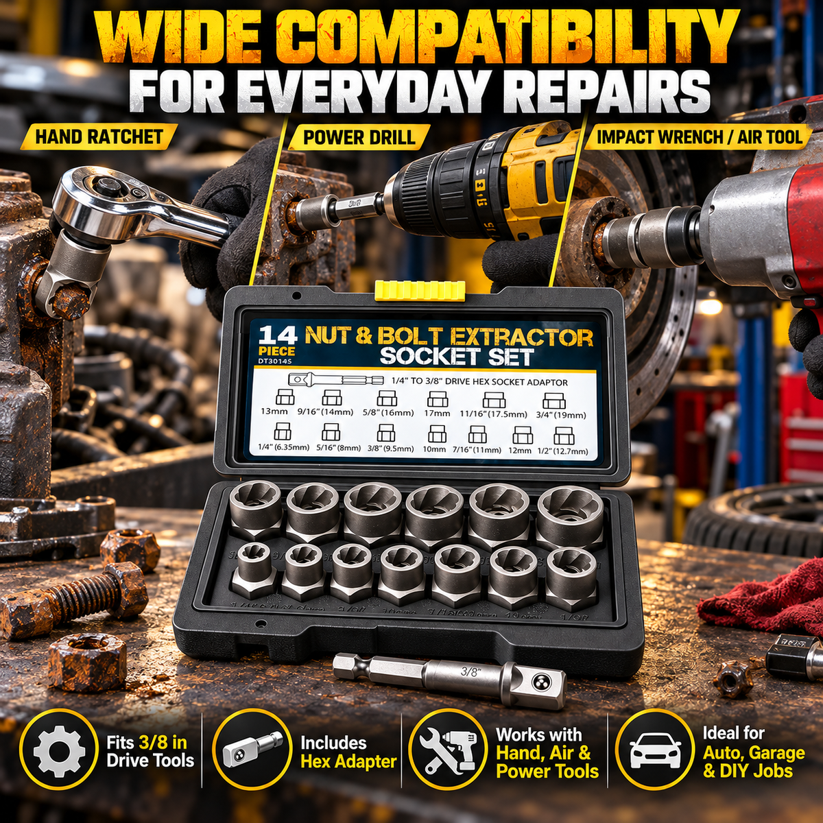 14 Counts Bolt Extractor Tool Set