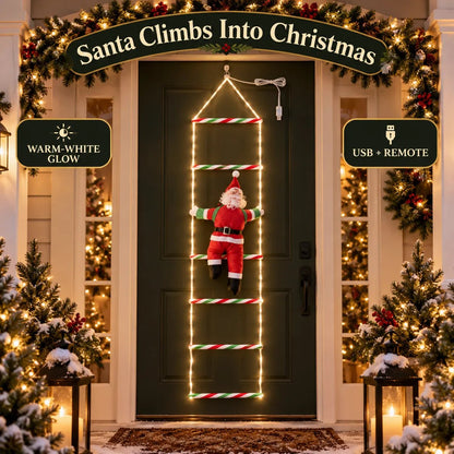 🎅✨ Climbing Santa LED Ladder Lights – USB Christmas Window & Wall Decoration with Remote🎄