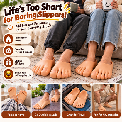 🔥Last Day 50% OFF-😂 Realistic Barefoot Slippers – Funny Giant Toe Slides, Hilarious Prank Gift 👣