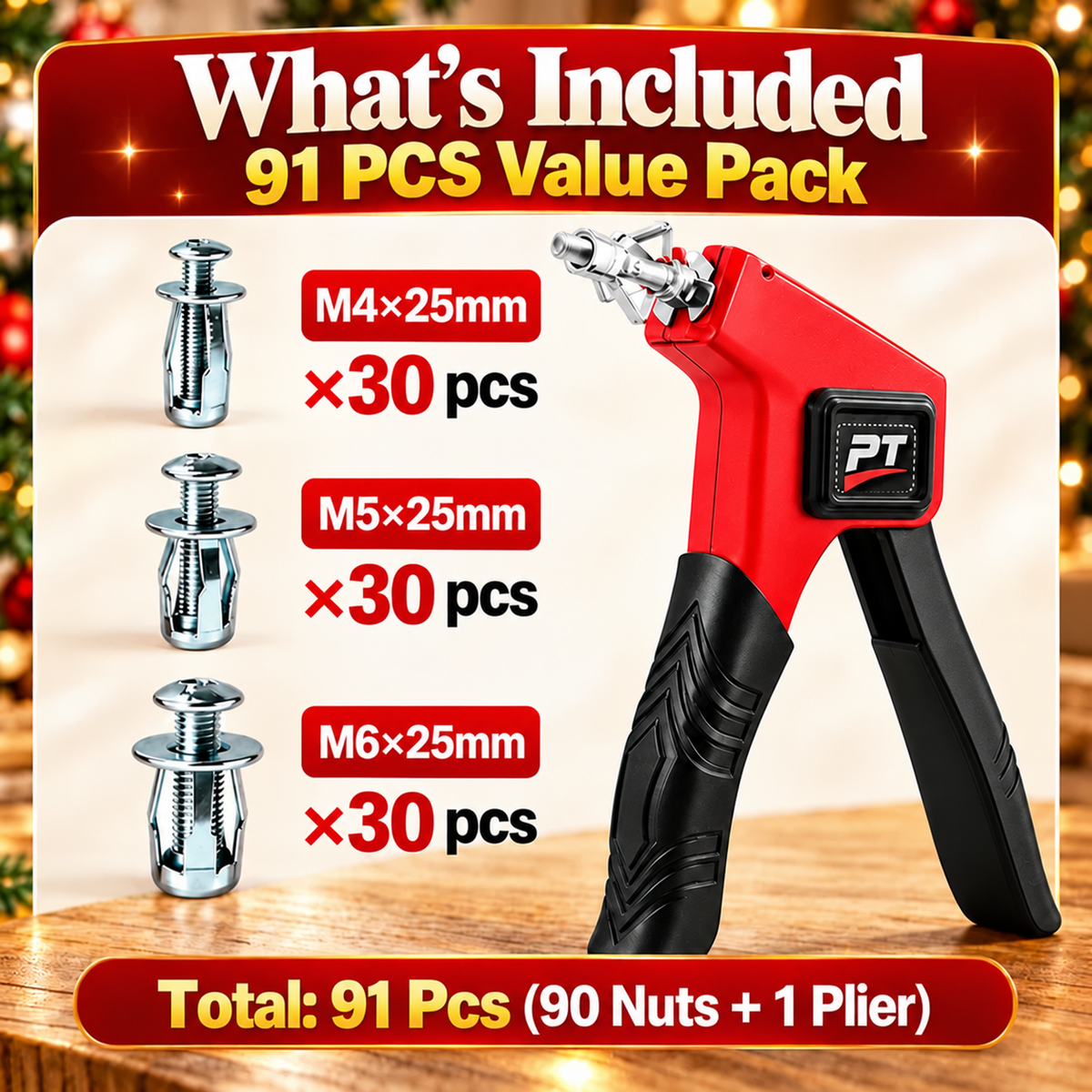 91-Piece Petal Jack Nut Tool Kit – M4/M5/M6 Hollow Wall Metal Anchors with Installation Pliers for Drywall & DIY Repair