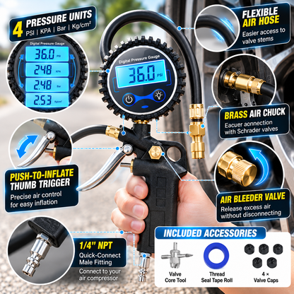 ⚡ Digital Tire Inflator Gauge — One Tool for Faster Tire Pressure Maintenance