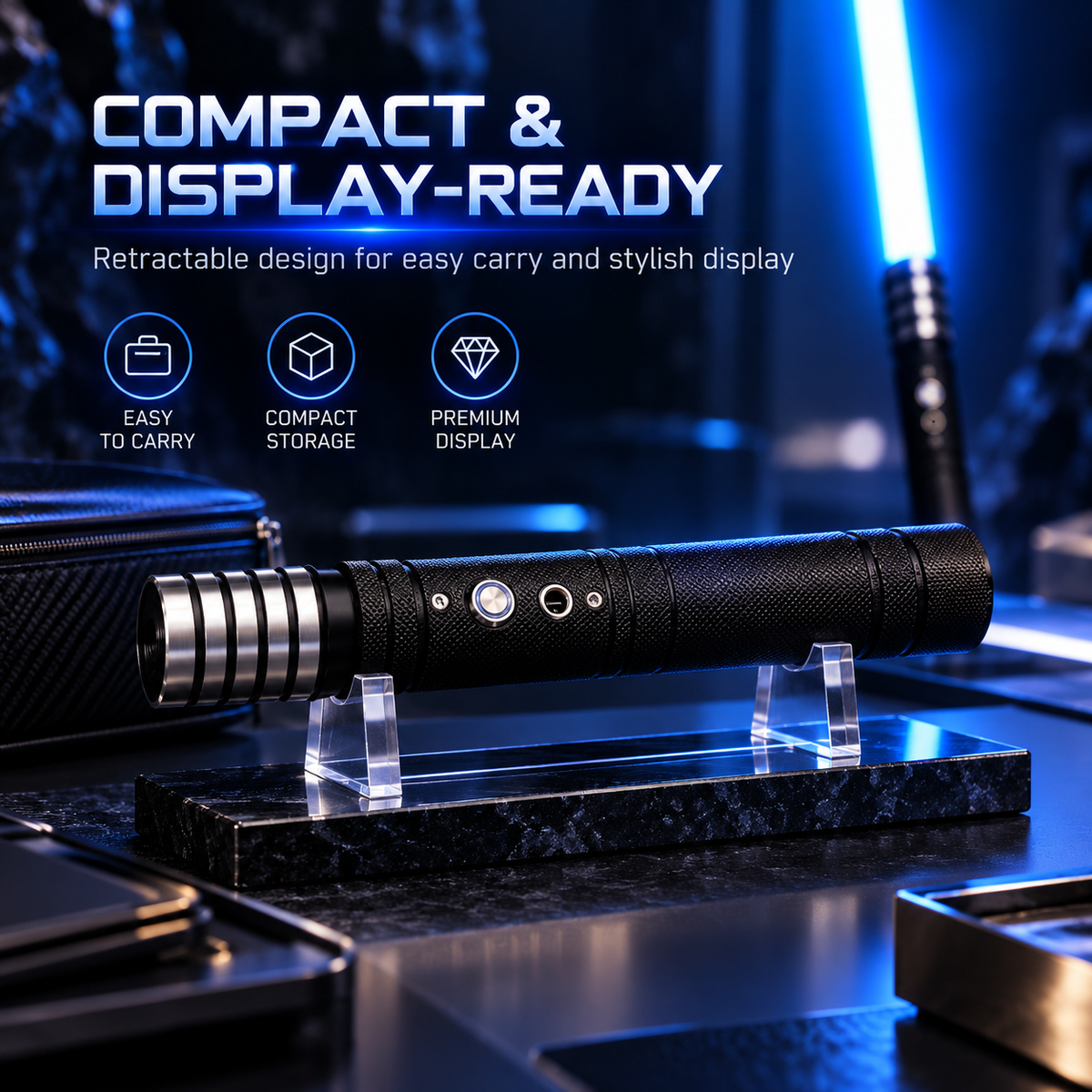 Professional Metal Extendable LED Lightsaber – 78cm, 100+ Colors, 10 Sound Effects, Motion Sensor & USB-C Charging