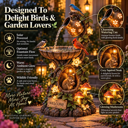 🐿️ Solar Birdbath Fountain Garden Decor – A Cozy Wildlife Haven for Your Yard