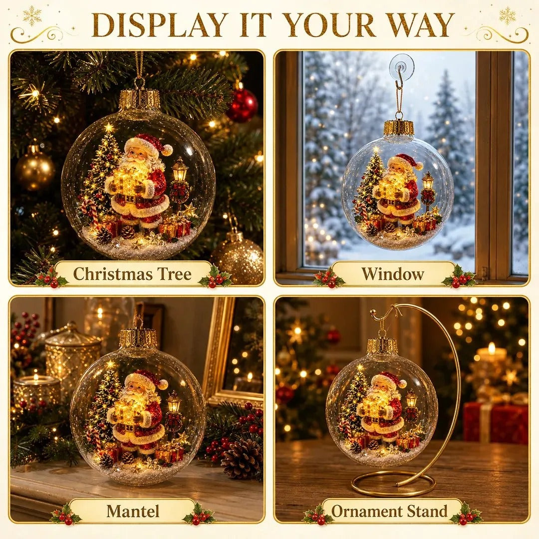 🎄 Lighted 3D Christmas Globe Ornament – Warm LED Mini Winter Scene Holiday Decor