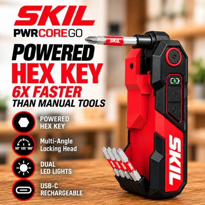 SKIL PWR CORE GO Folding Electric Hex Key – 3-Position Cordless Screwdriver with Dual LED Work Lights & USB-C Charging