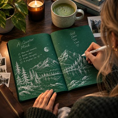 🔥Last Day 50% OFF💚 Deep Green Blank Notebook with White Gel Pen | Aesthetic Writing & Sketch Journal