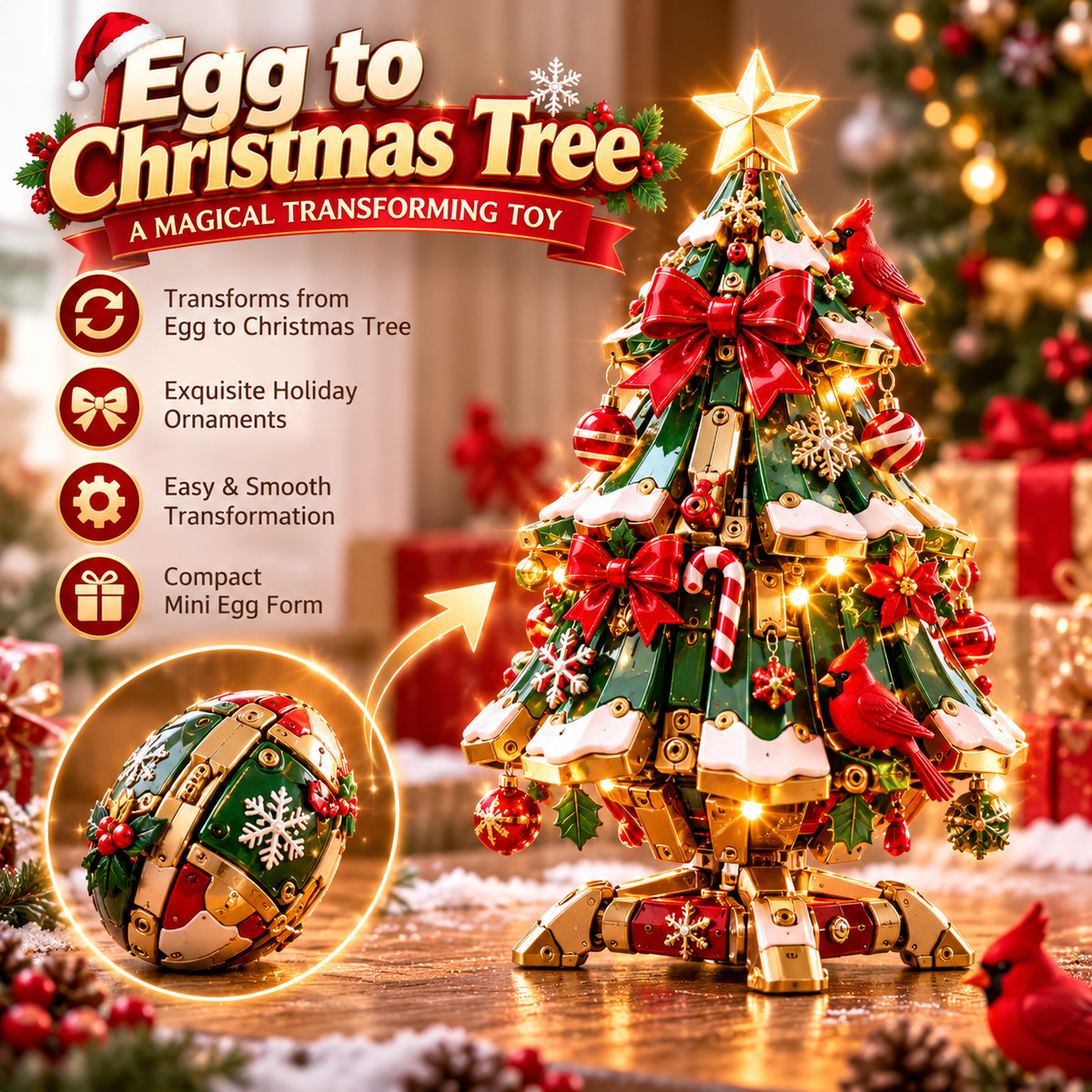 🔥 LAST DAY 49% OFF 🔥 Egg-to-Christmas Tree™ Magical Transforming Toy – Cardinal Christmas Tree Holiday Gift 🎄🎁✨