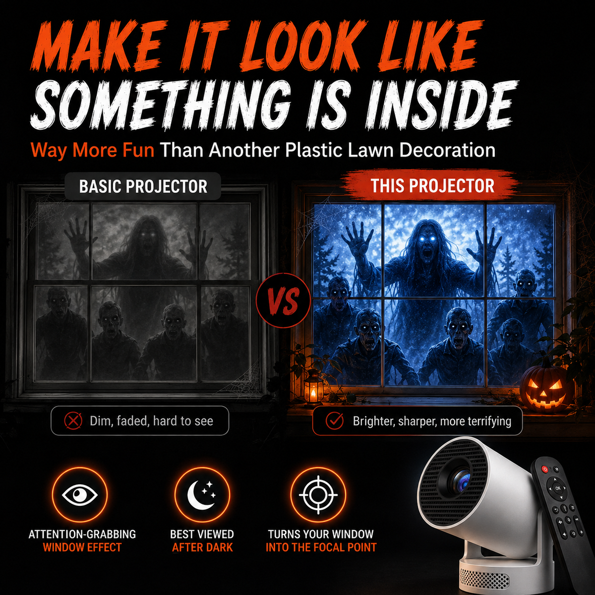 🧟Halloween Window Projector with Scary Videos & Screen