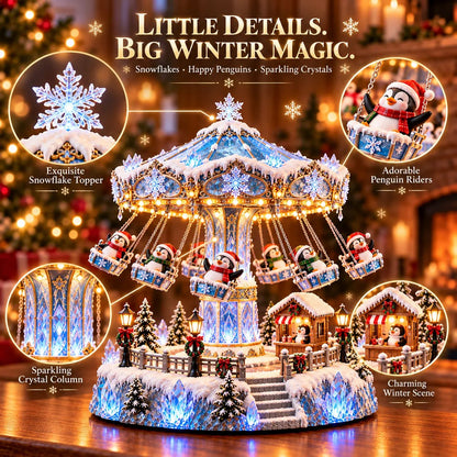 🔥Last day 50% OFF 🐧 Lighted Rotating Penguin Christmas Carousel – Musical Winter Wonderland Tabletop Holiday Decoration